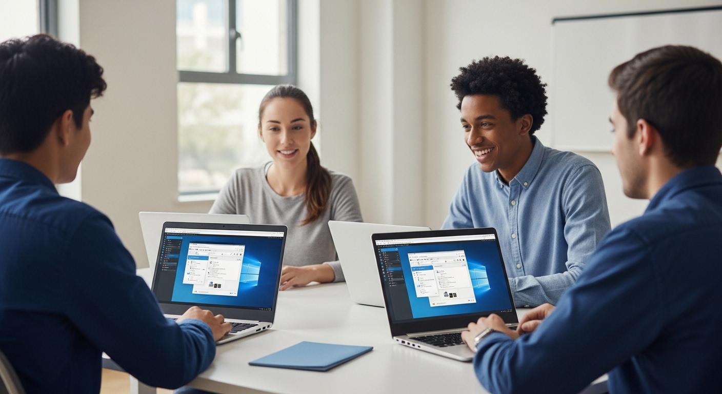Students using low-cost laptops to access high-performance academic software through cloud-based virtual desktops.