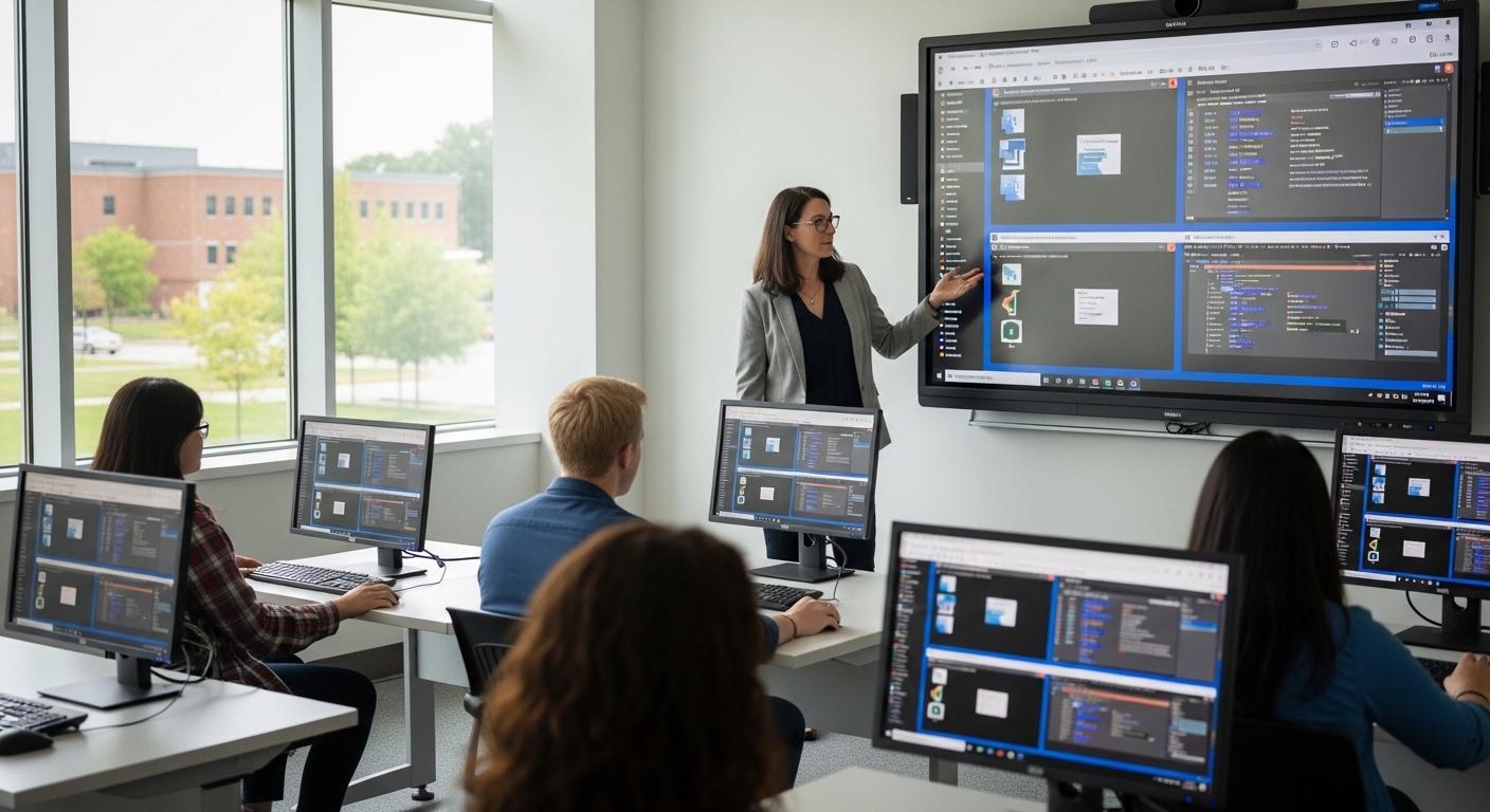 Faculty teaching through standardized cloud-hosted virtual desktops with consistent software environments for students.