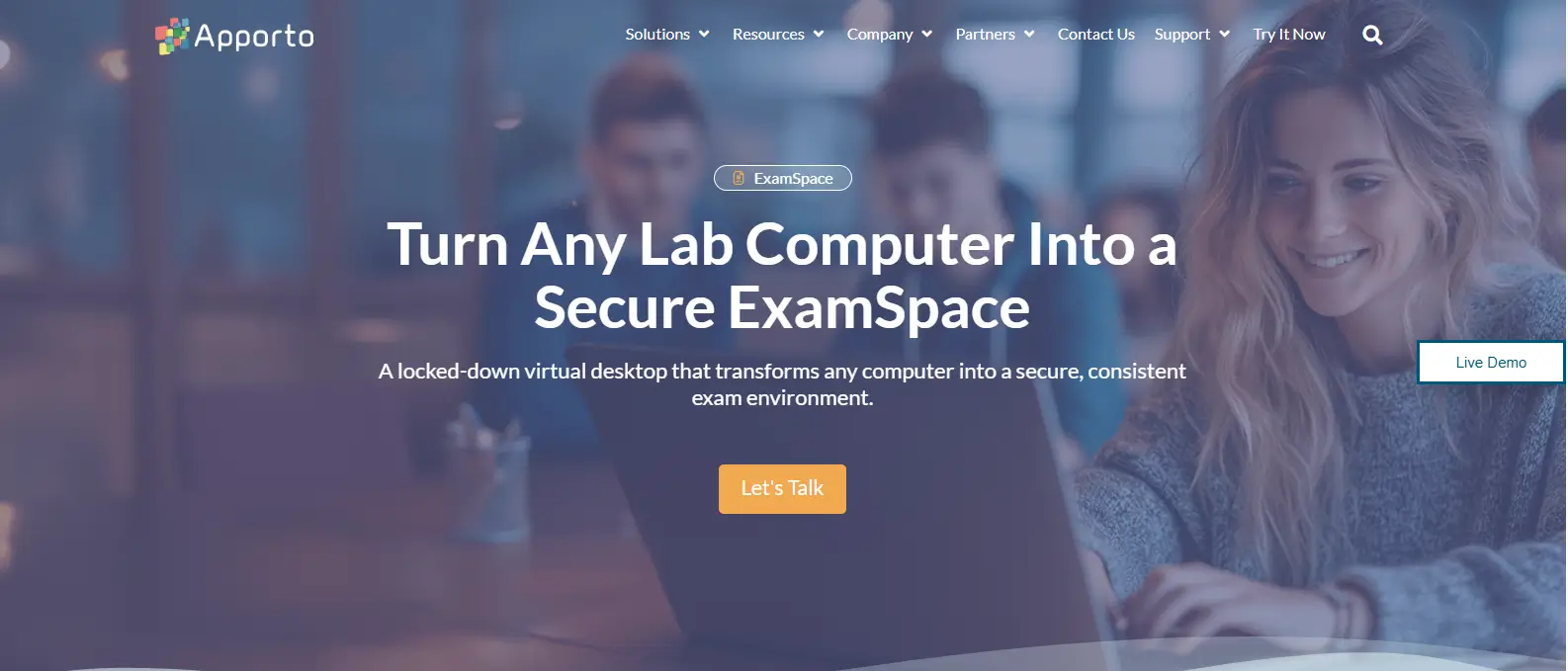 Apporto ExamSpace secure online testing platform providing a locked-down virtual exam environment