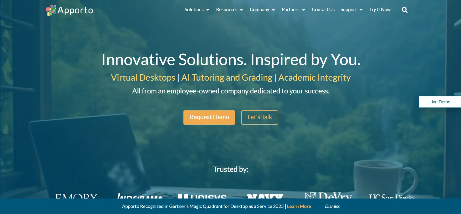 Apporto virtual desktop platform homepage