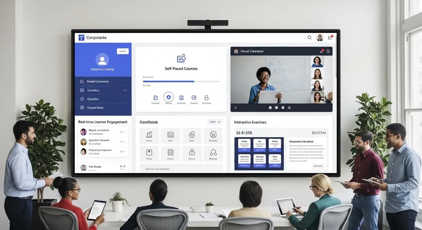 Corporate e-learning ecosystem displaying flexible training delivery