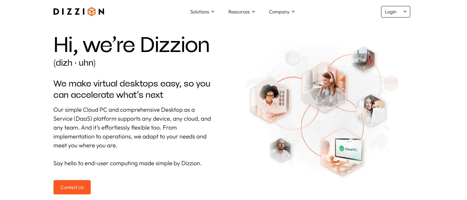 Dizzion Desktop as a Service platform delivering cloud-hosted virtual desktops