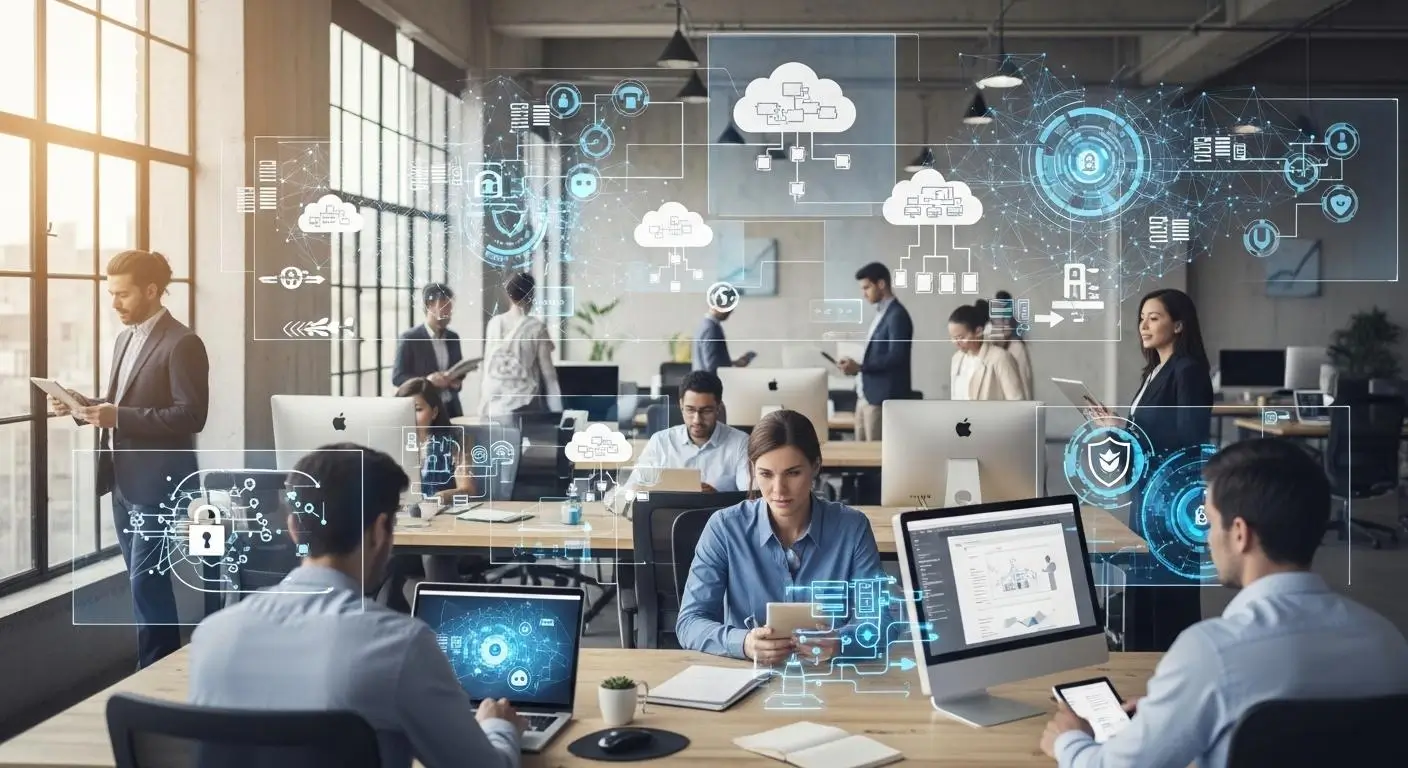 Employees working from laptops