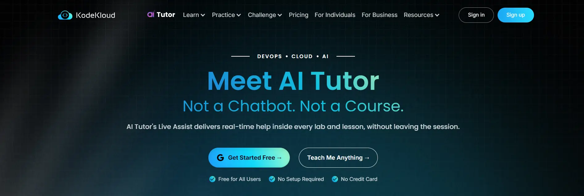 Homepage of a DevOps and cloud learning platform