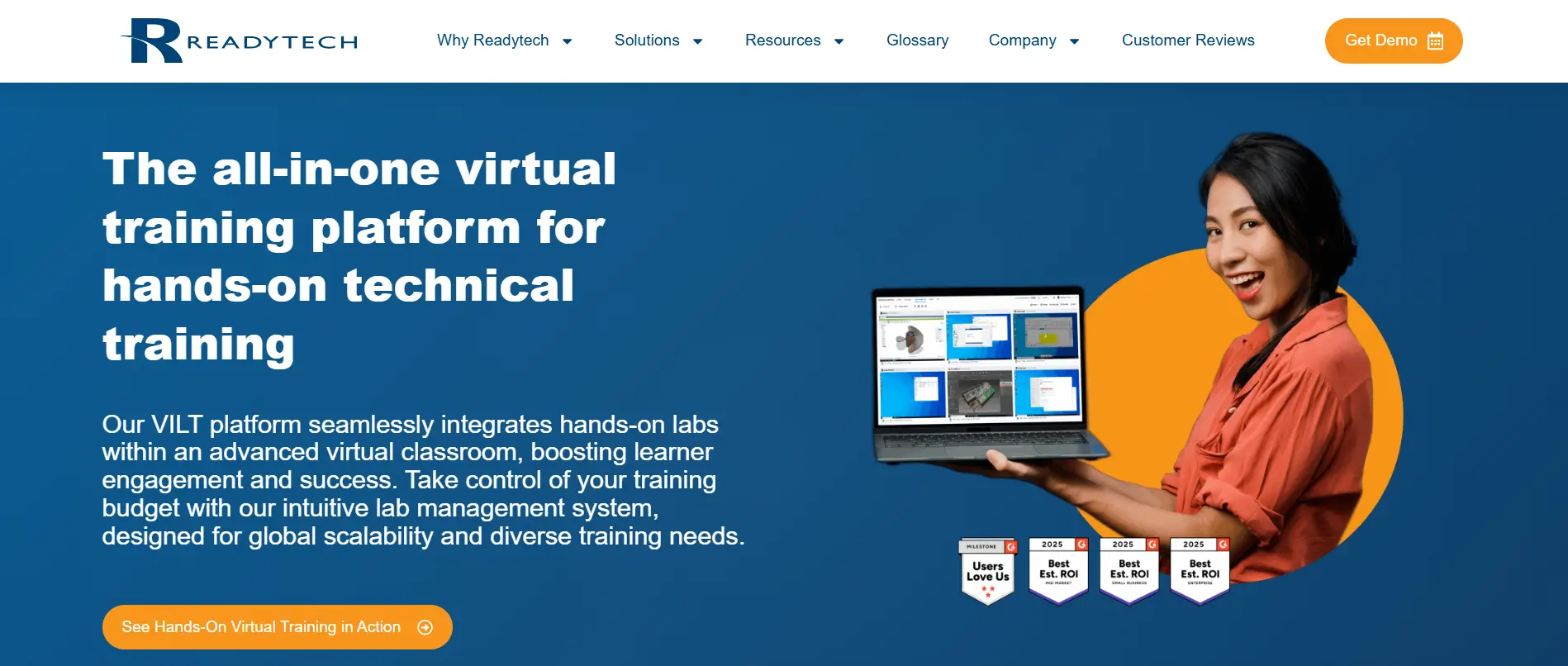 Homepage of a virtual instructor-led training platform featuring hands-on technical labs