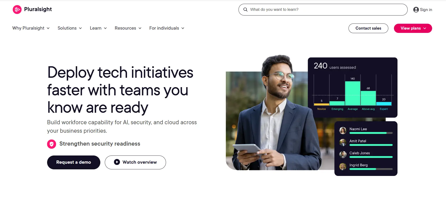 Homepage of an online technology learning platform