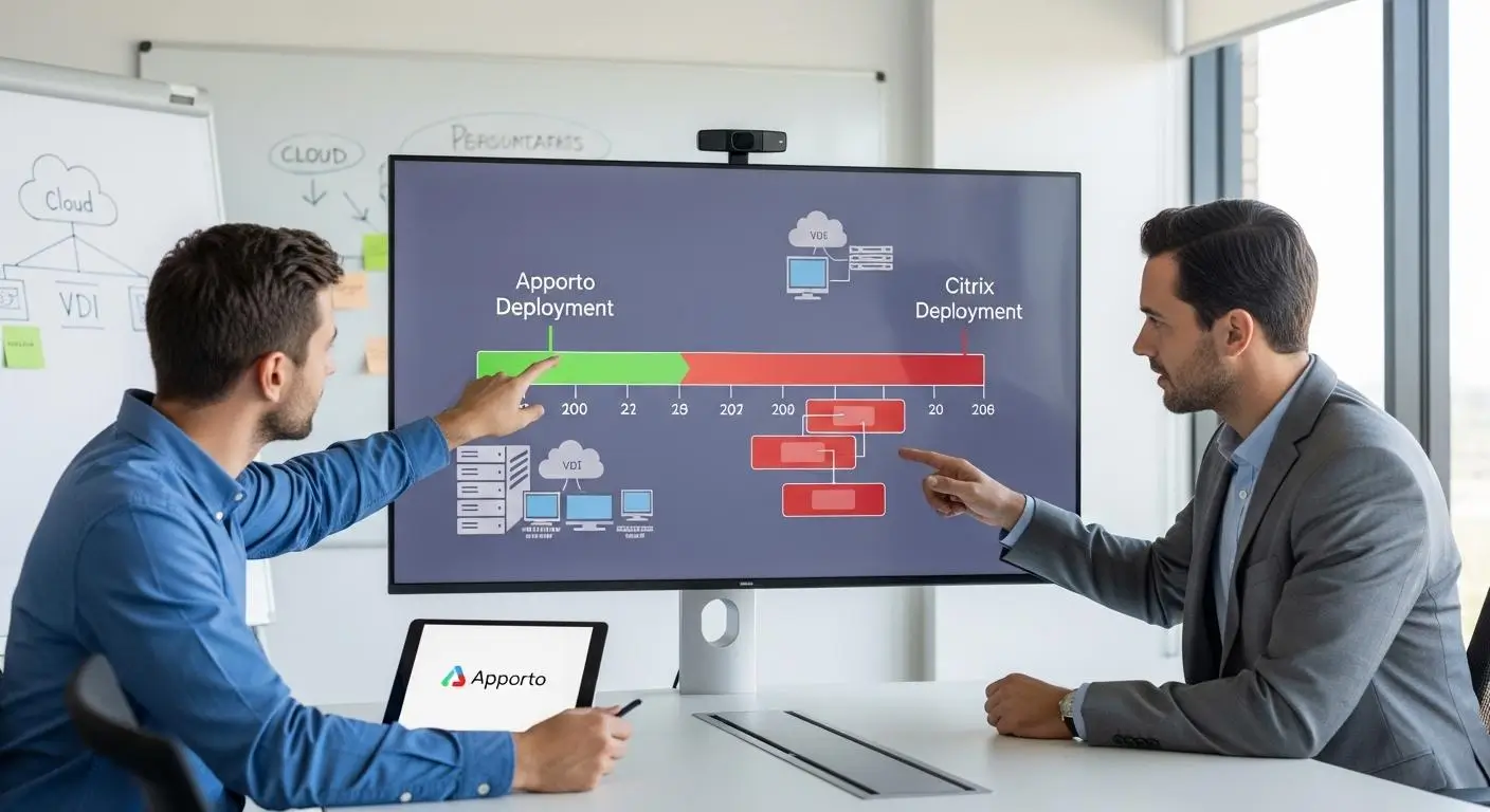 IT administrators comparing virtual desktop deployment timelines