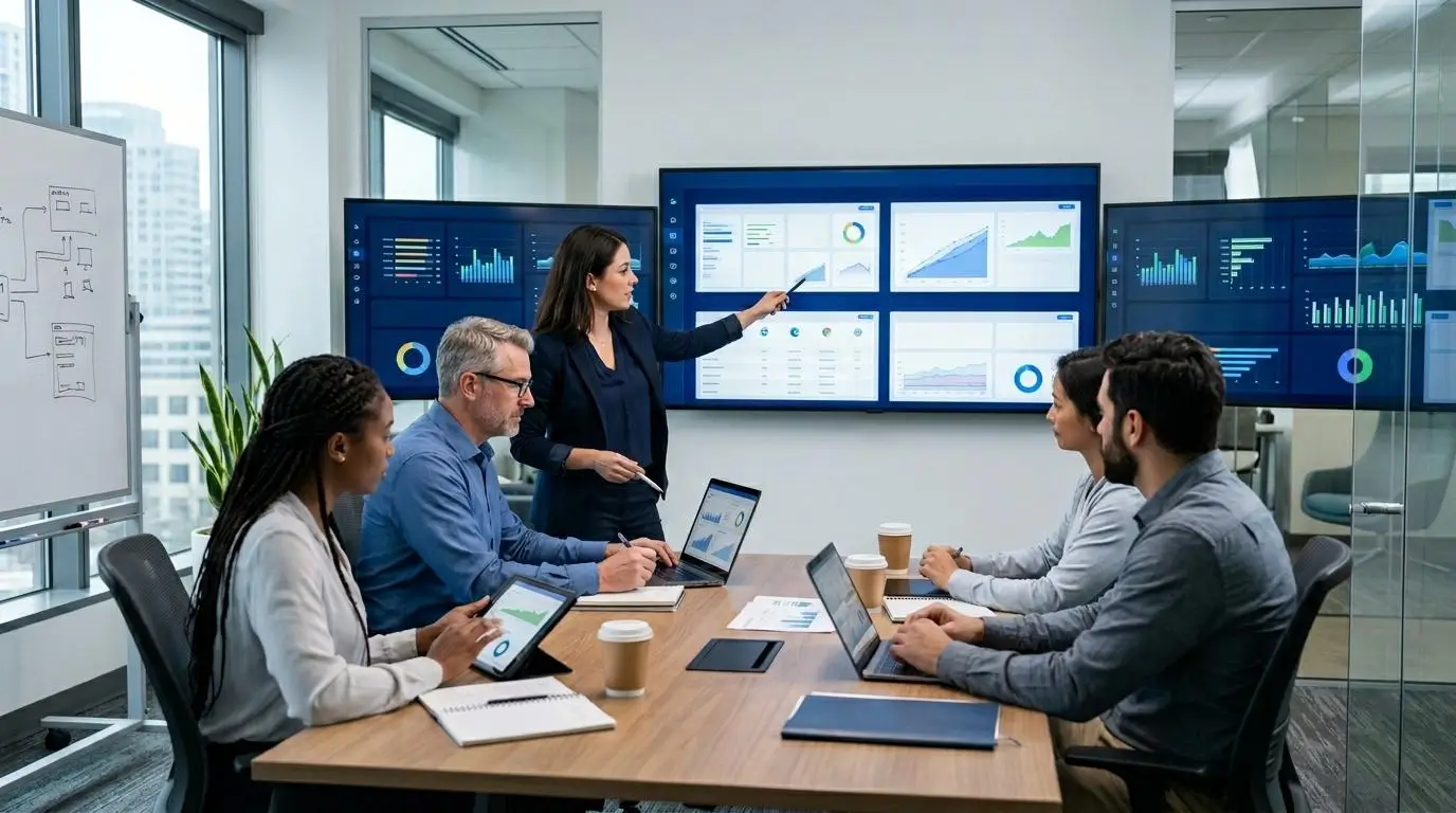 IT specialists analyzing multiple cloud-based virtual lab platforms