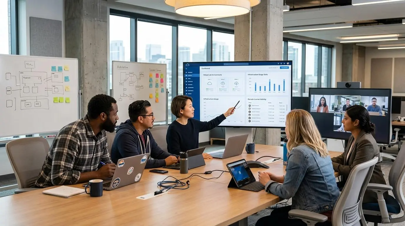 Modern IT team evaluating cloud-based training platforms