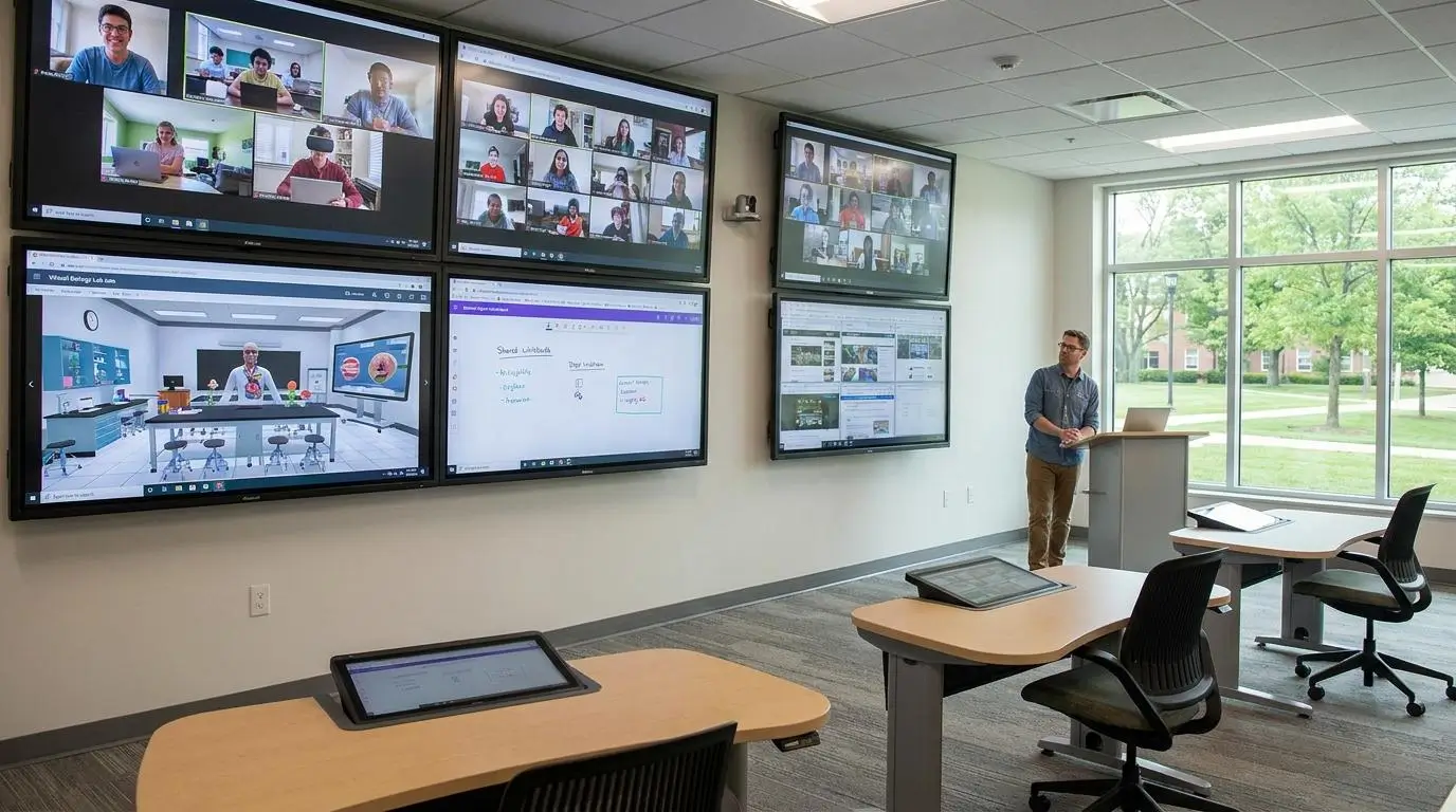 digital classroom featuring remote learners interacting with virtual labs