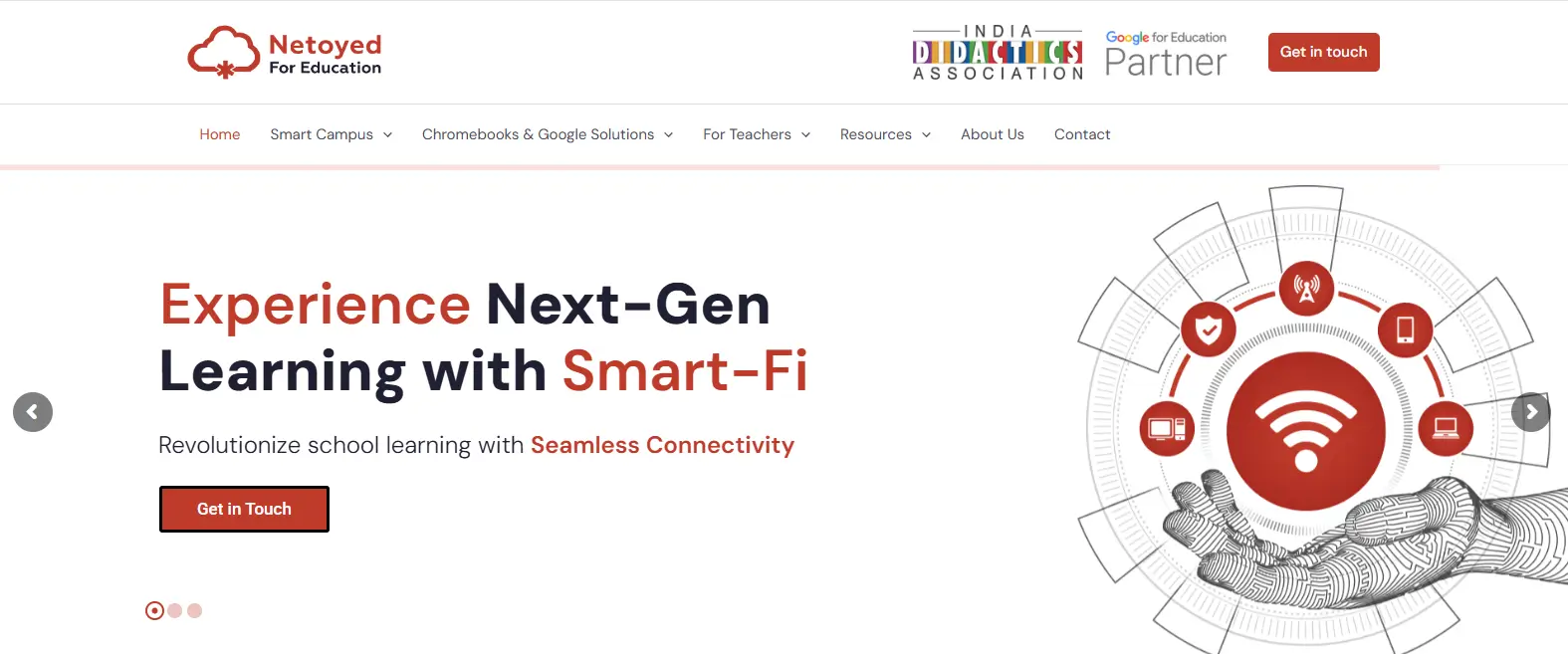 Netoyed for Education homepage showcasing smart classroom technology
