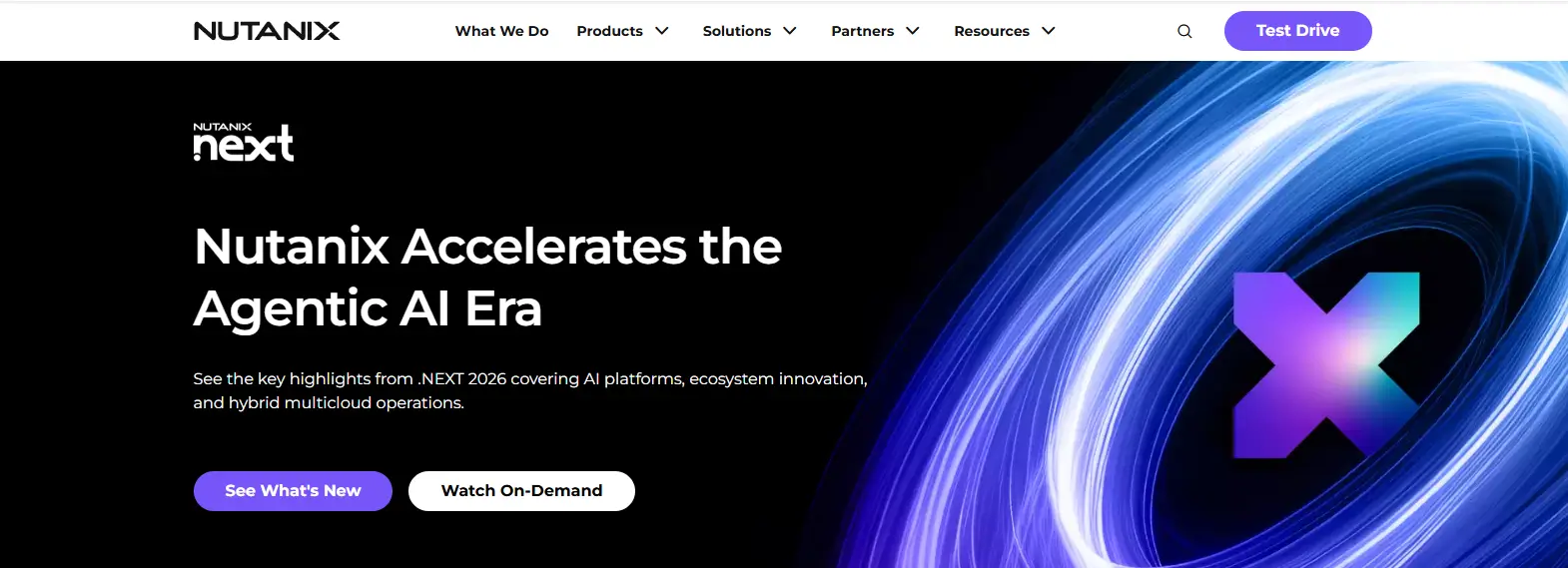 Nutanix hybrid multicloud platform featuring AI-ready infrastructure, virtualization, and cloud management capabilities.