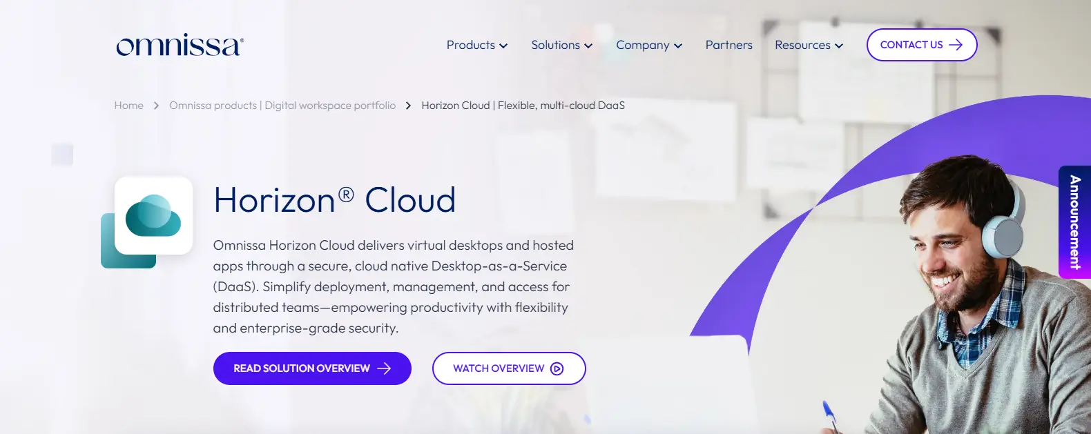 Omnissa Horizon Cloud interface featuring secure DaaS and virtual desktop solutions for flexible classrooms