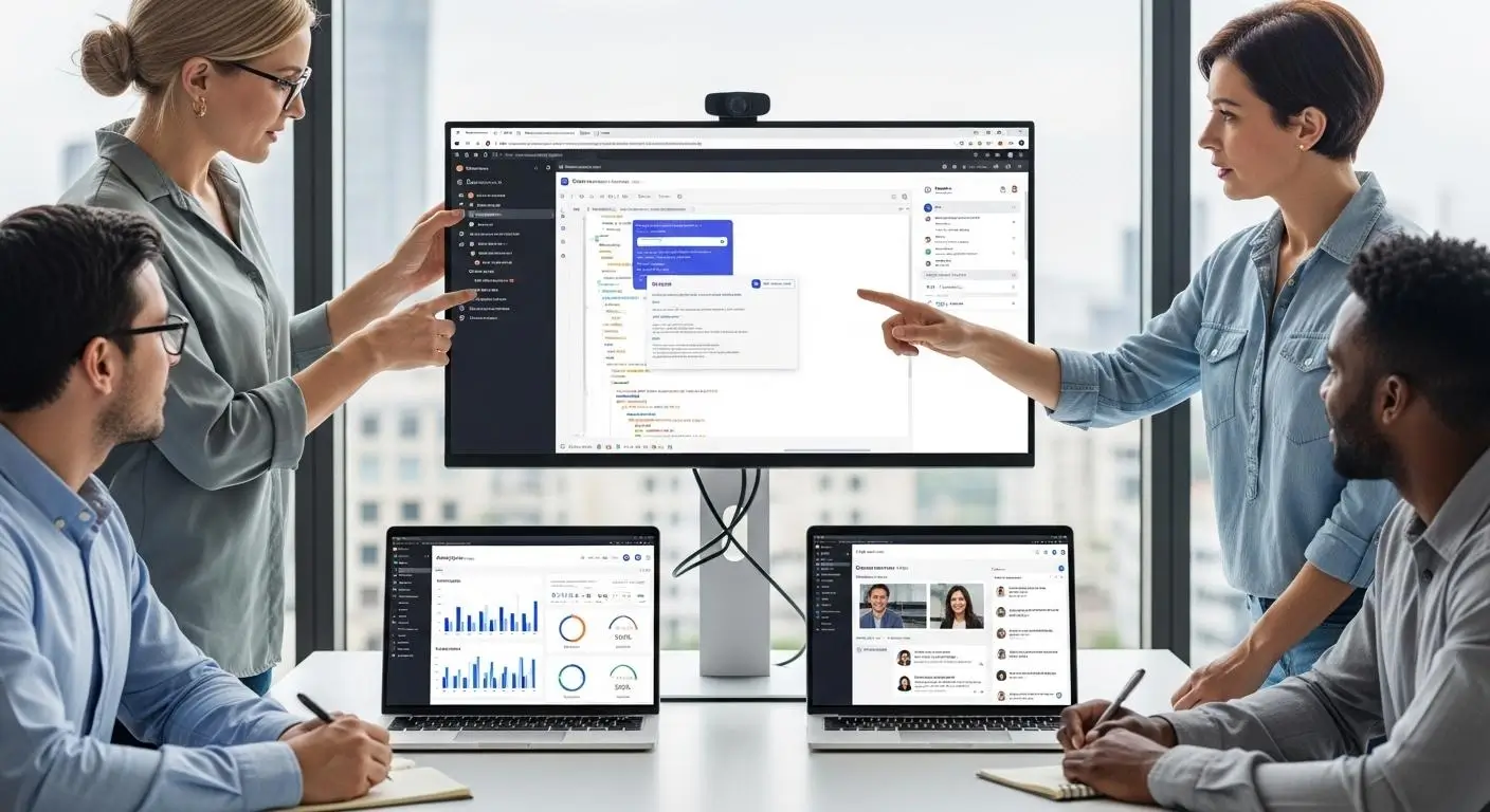 Professionals comparing browser-based software training labs with interactive exercises