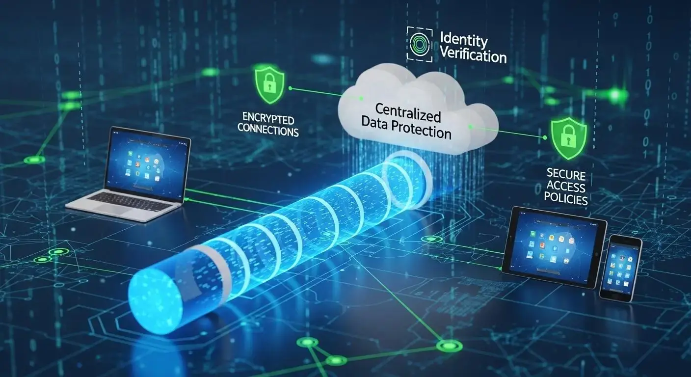 Remote users securely accessing virtual desktops through encrypted connections