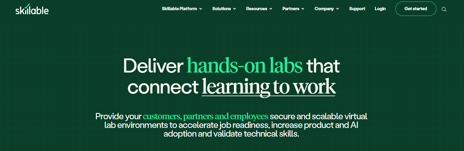 Skillable homepage featuring hands-on virtual labs