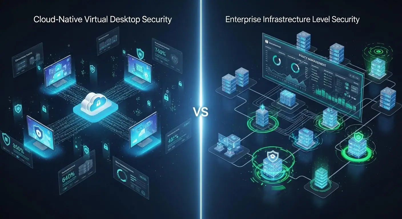 cybersecurity visualization comparing cloud-native virtual desktop security