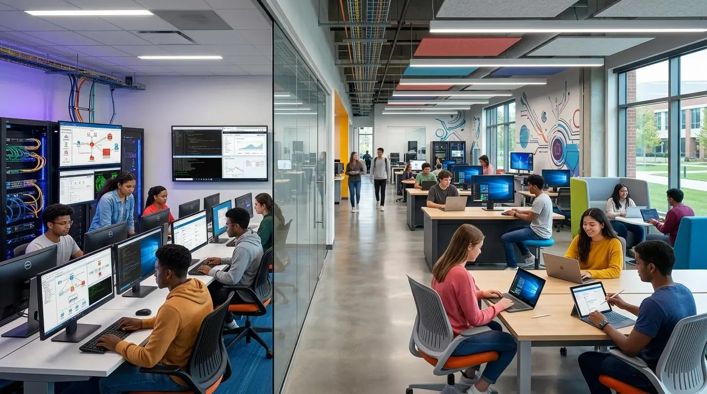 Students practicing cybersecurity, and cloud computing