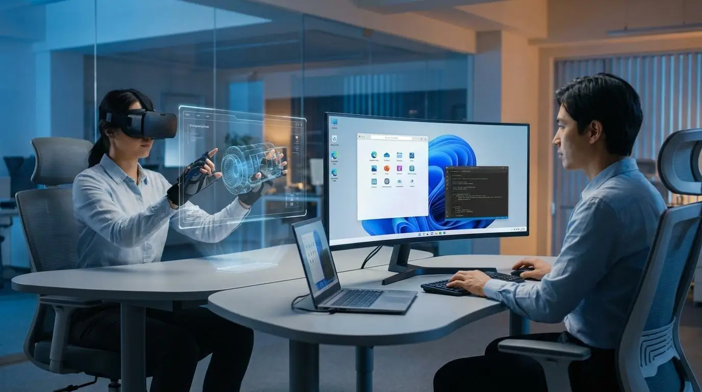 educational technology scene showing realistic hands-on software practice with virtual environments