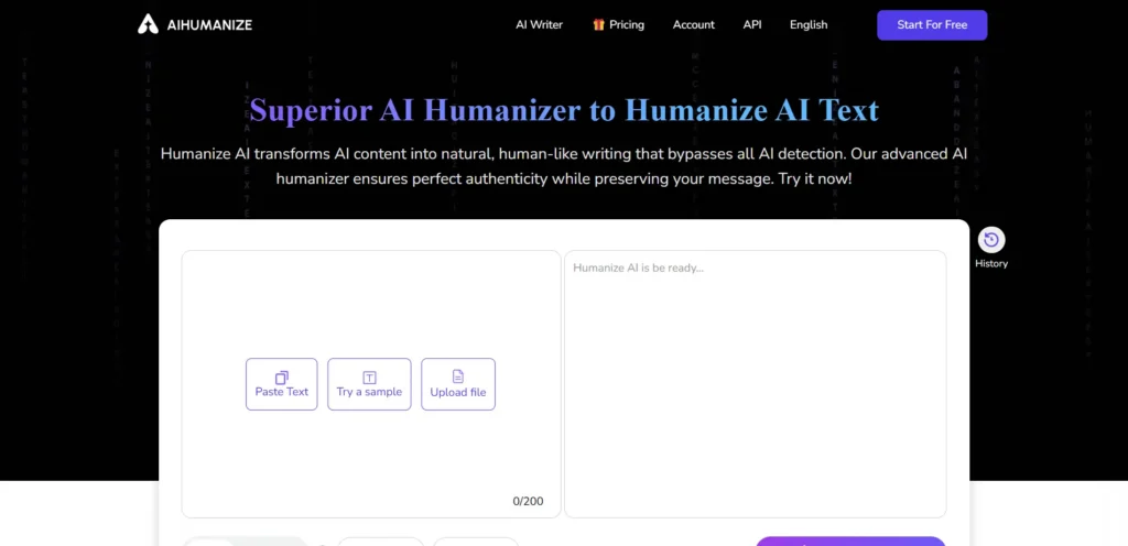 AIHumanize AI writing tool converting AI-generated text into natural, human-like content with AI humanizer and content rewriting capabilities.
