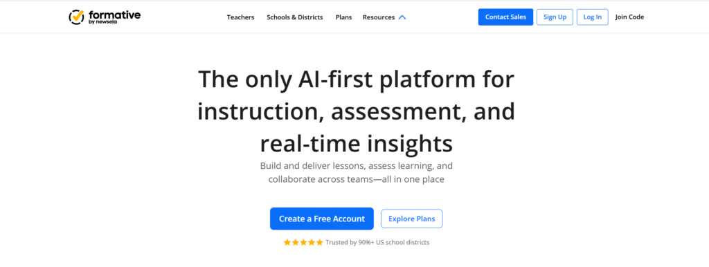 Socrative homepage showcasing a real-time student assessment platform with instant grading, learning analytics, and classroom progress insights.