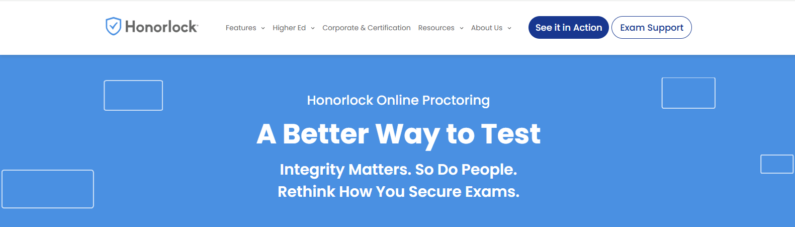 Honorlock homepage showcasing AI-powered online proctoring software with secure remote exam monitoring.