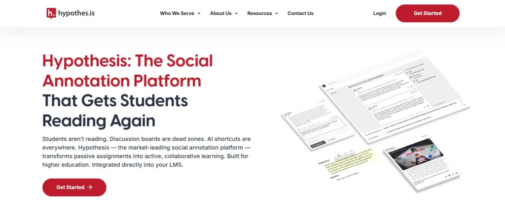 Hypothes.is homepage showcasing a social annotation platform that enables collaborative reading