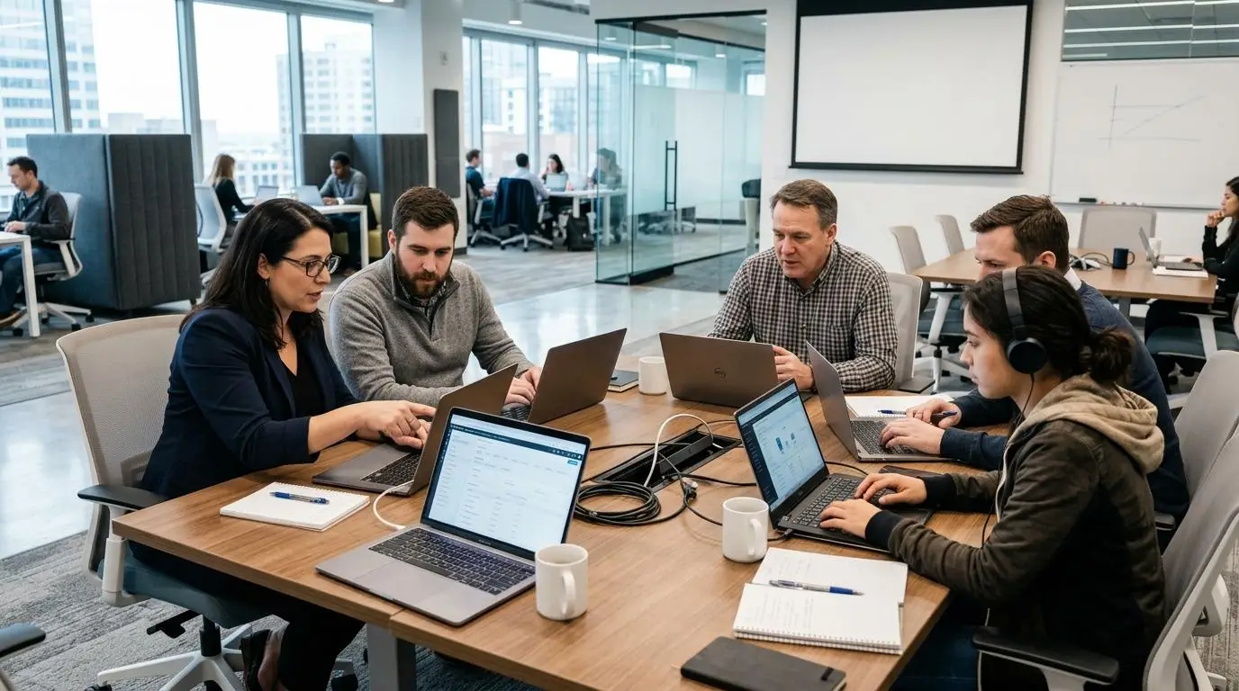 IT professionals and instructors collaboratively evaluating cloud-based virtual lab