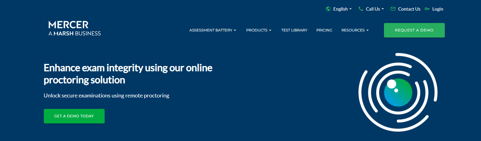 Mercer Mettl homepage promoting secure online proctoring software for remote exams.