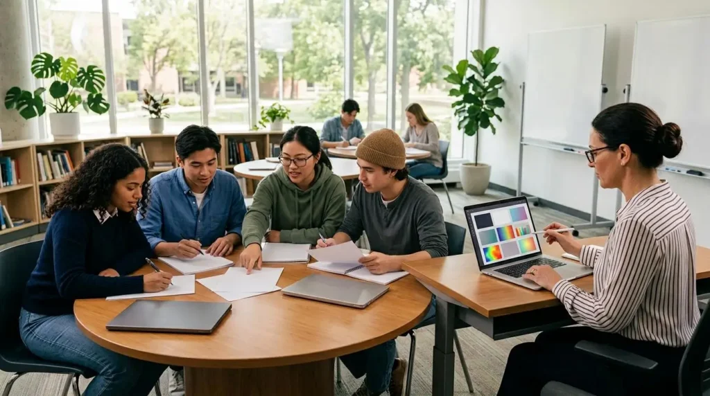 classroom showing an instructor using AI-assisted grading 