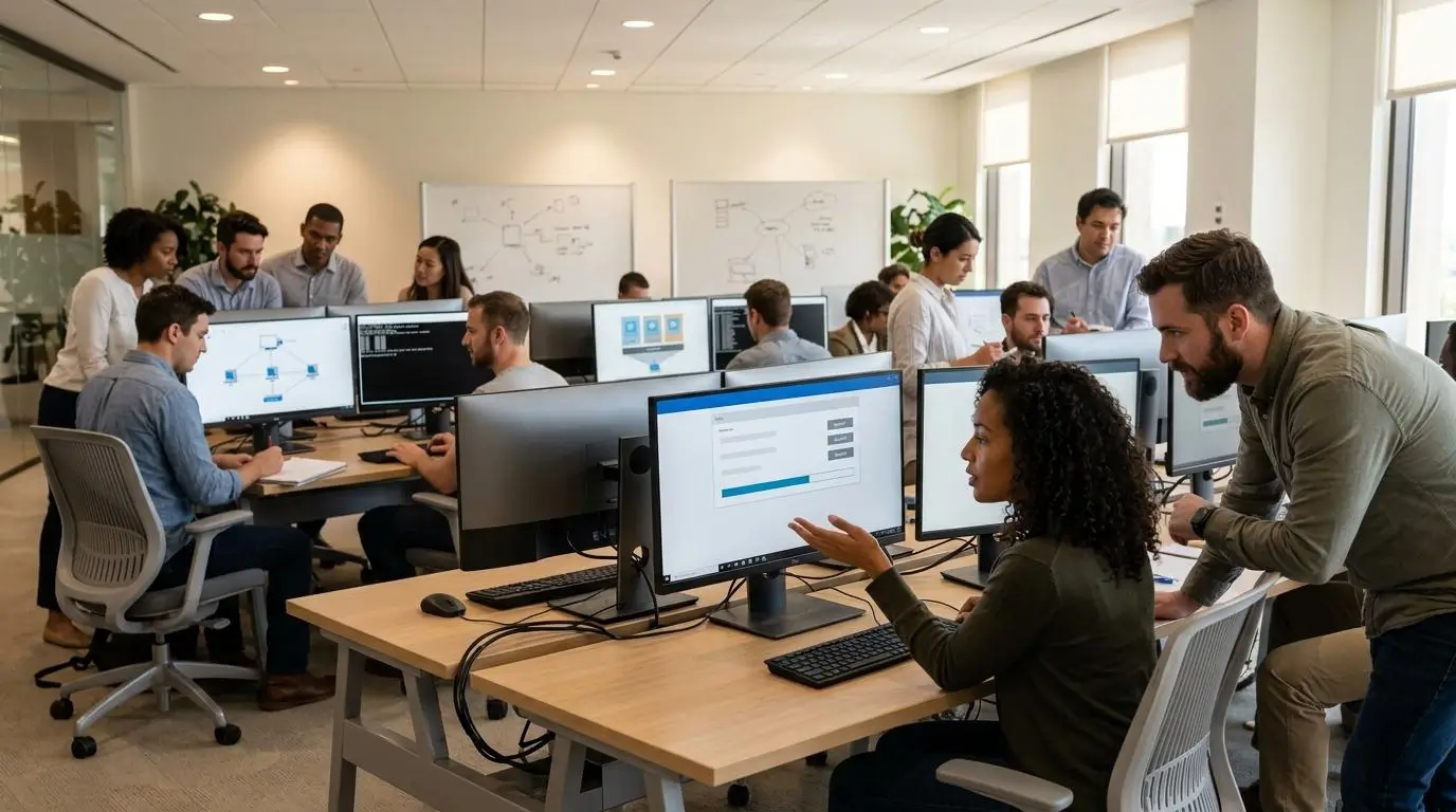 Modern cloud computing environment showing learners launching software instantly