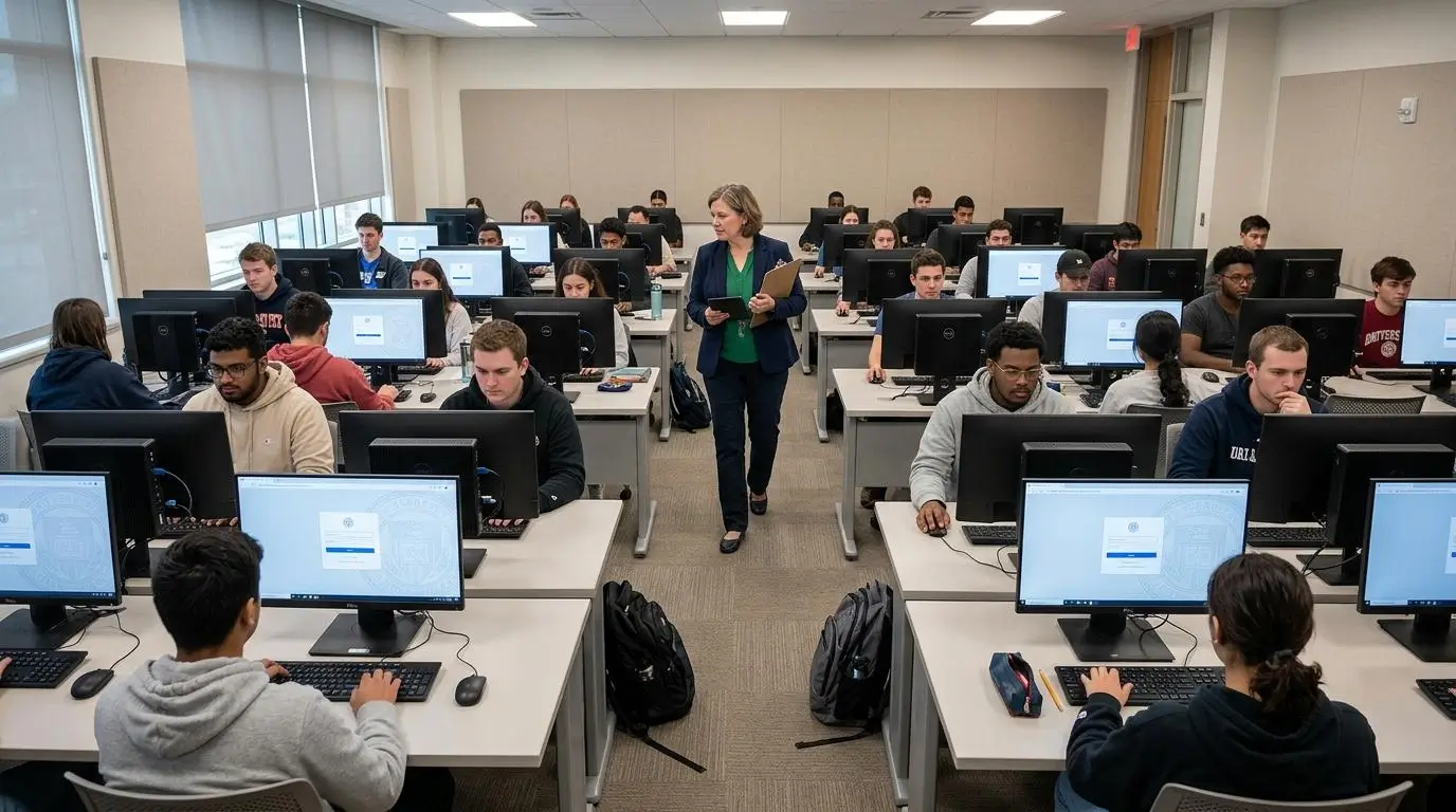 university computer lab with students using identical cloud-based virtual desktops