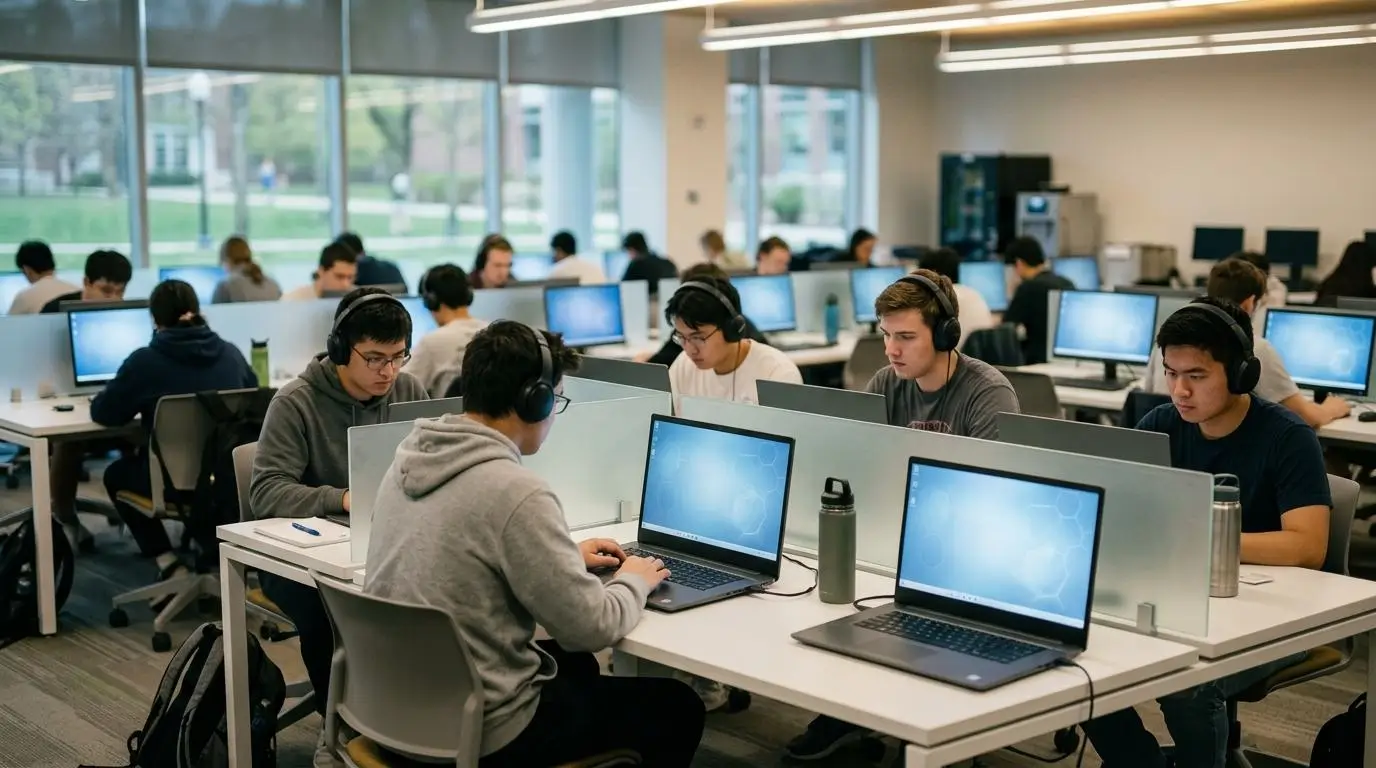 university students taking exams