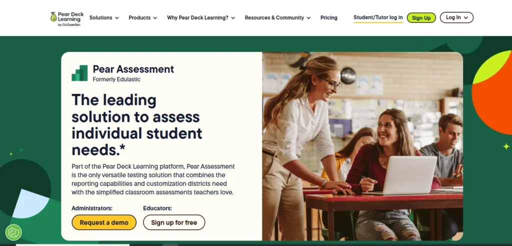 Pear Assessment homepage showcasing a formative assessment