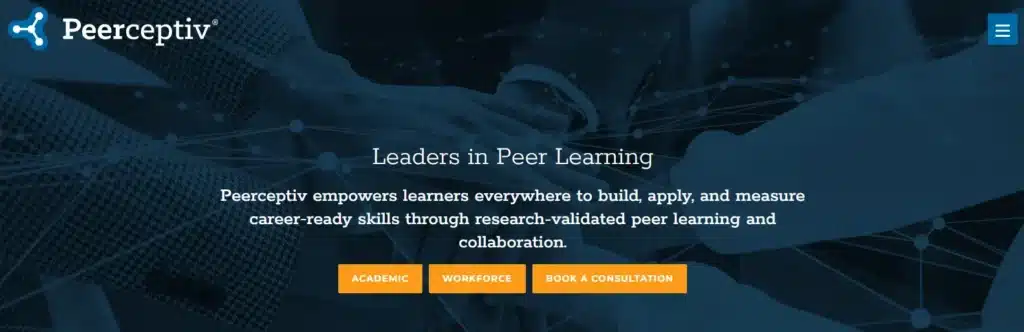 Peerceptiv homepage highlighting a peer learning platform for peer assessment