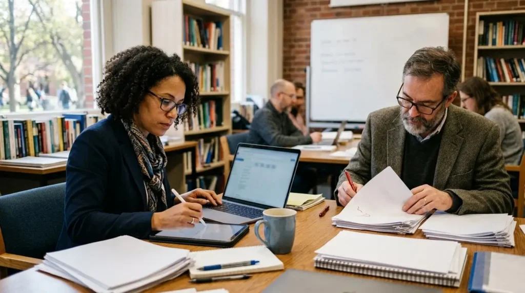 college instructor analyzing student essays