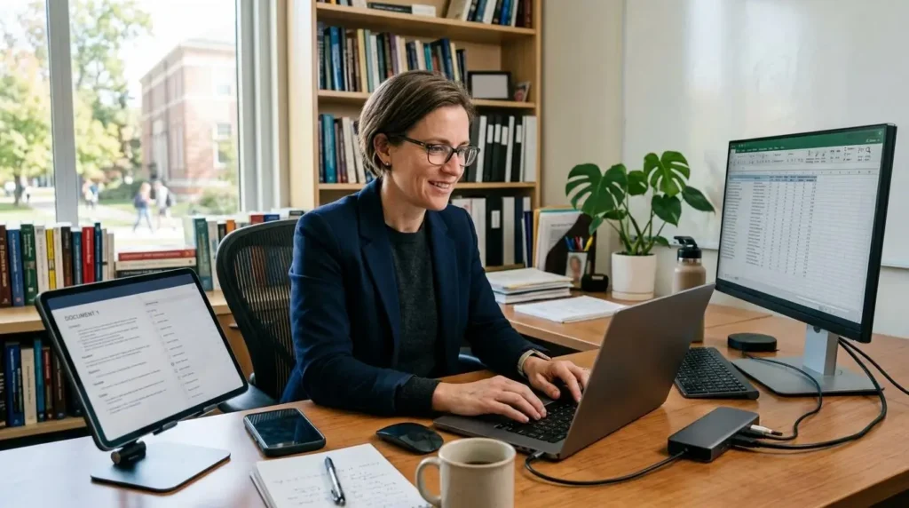 university professor managing student assignments