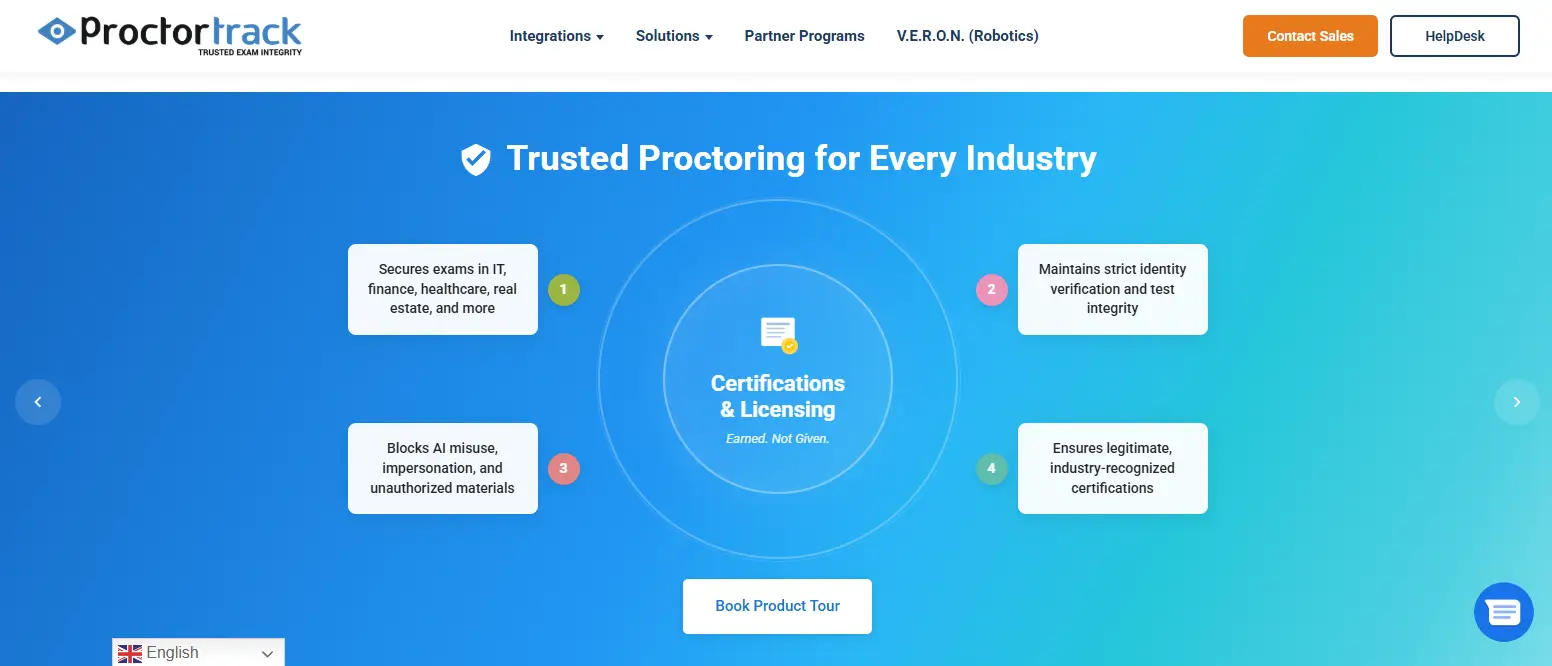 ProctorTrack showcasing secure online proctoring software with identity verification.
