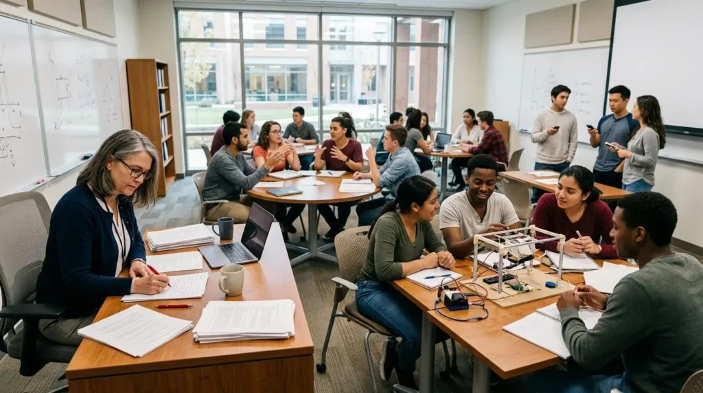 academic environment showing an instructor grading essays