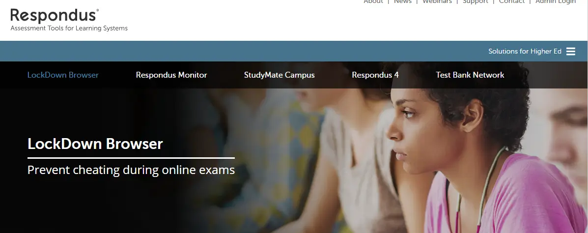 Respondus LockDown Browser homepage featuring secure online exam software.