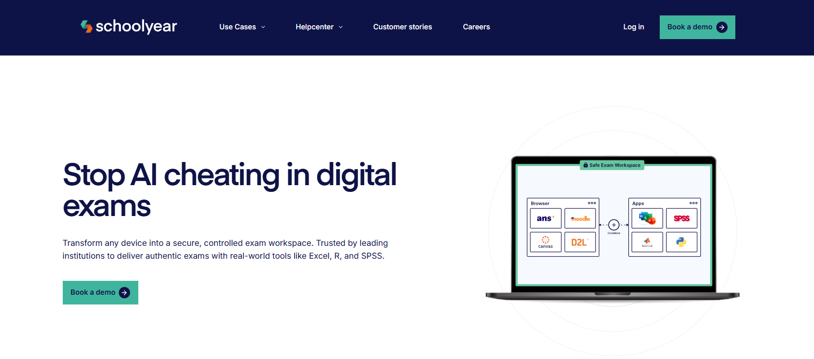 Schoolyear showcasing AI-resistant online exam software with secure digital testing, controlled exam workspaces, and academic integrity solutions for educational institutions.