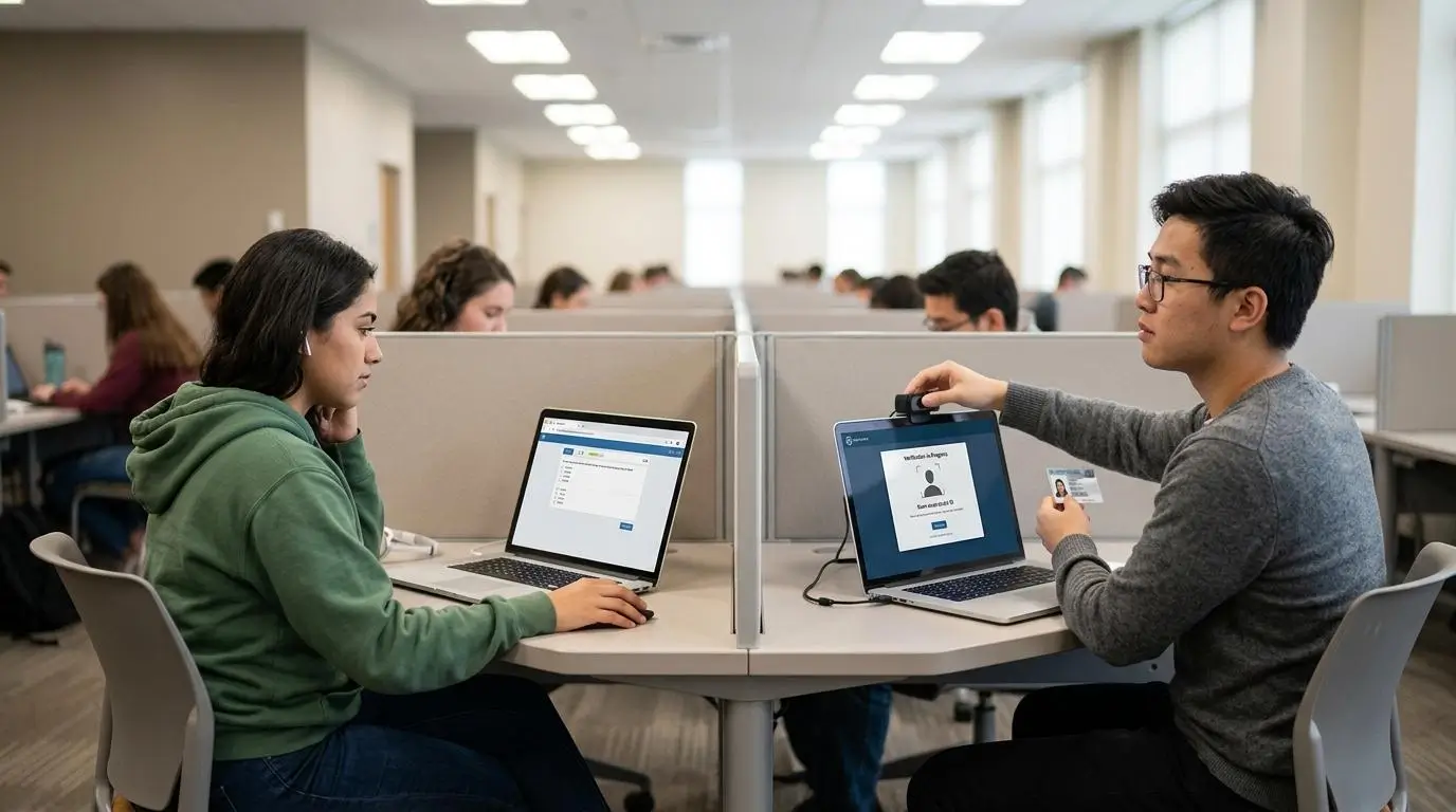 Student seamlessly accessing a secure browser-based virtual exam environment on a laptop