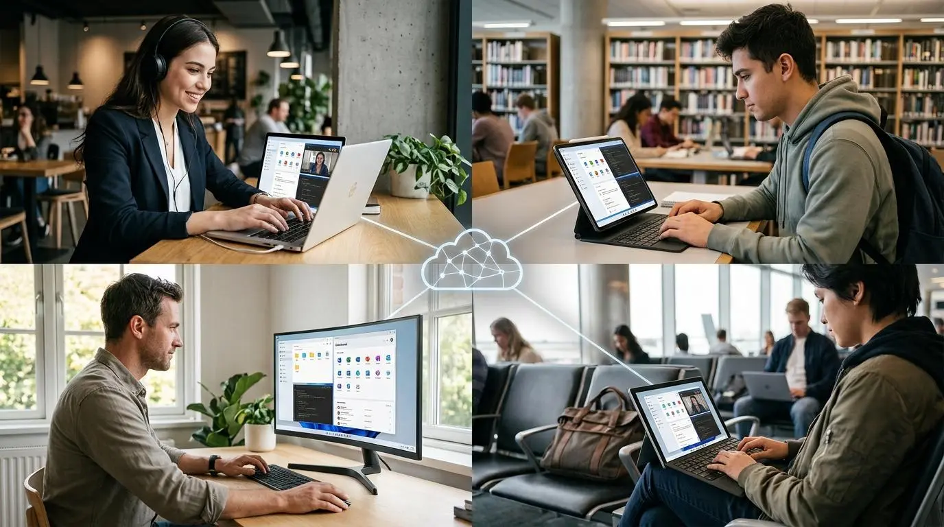 Students and professionals connecting to cloud-powered virtual workspaces