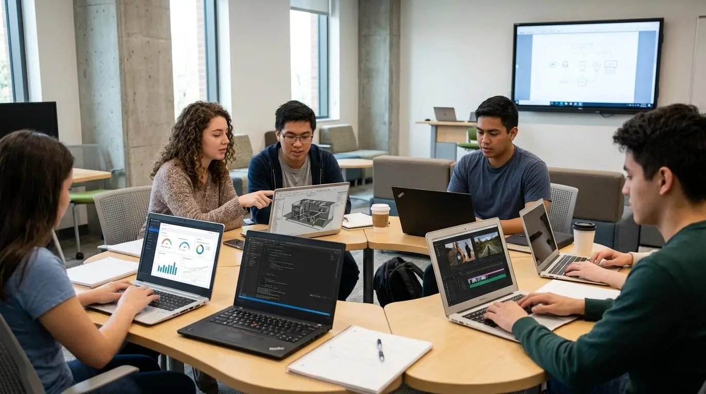 Students using laptops to access powerful cloud-hosted software