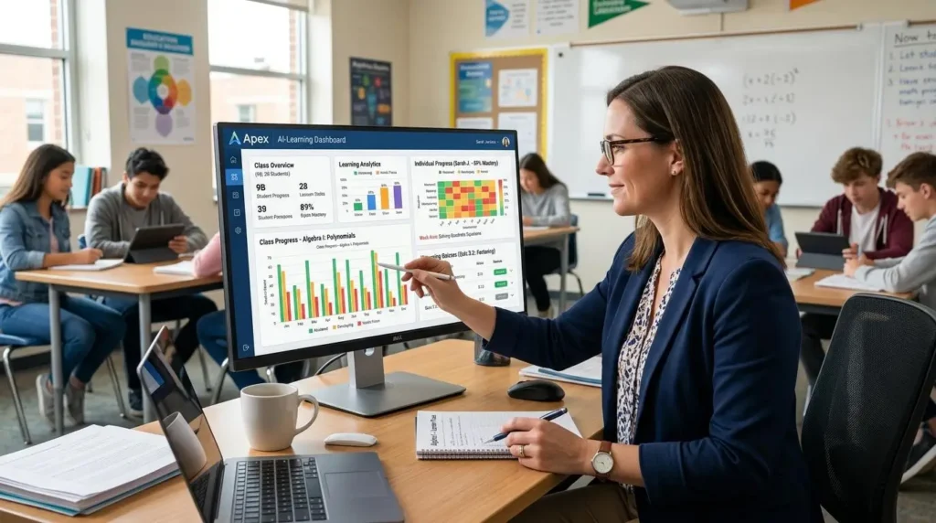 Teacher analyzing AI-powered formative assessment software
