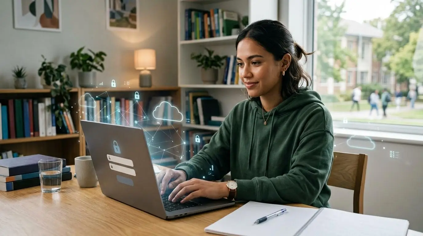 University student confidently logging into a online exam