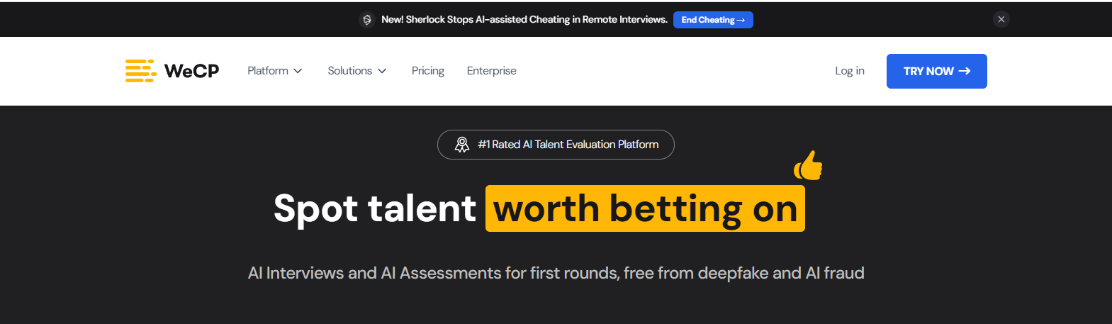 WeCP homepage showcasing AI-powered assessment.