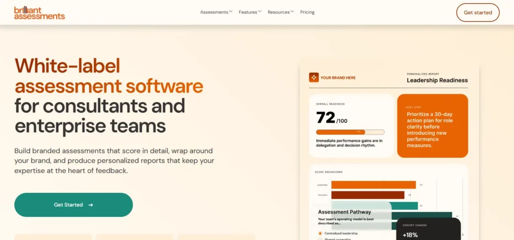 White-label assessment software platform enabling consultants and enterprise teams to create branded assessments with personalized performance reports.