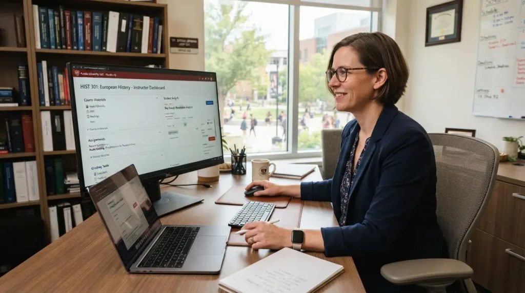 Modern university office with an instructor