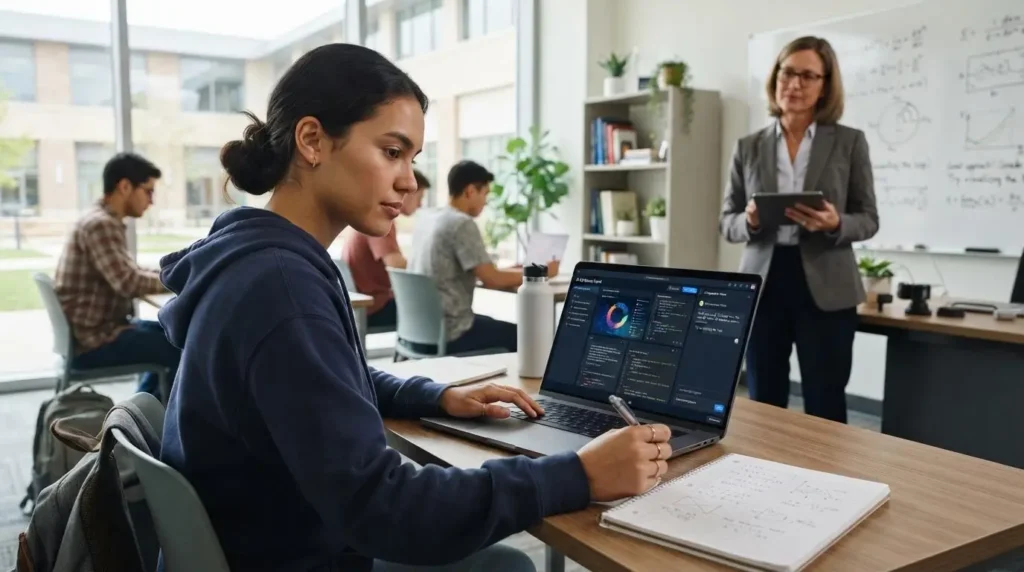 university student receiving guidance from an AI-powered learning platform